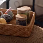 1 Pcs Wicker Storage Basket, Rattan Tray Rectangular Decorative Serving Woven Trays, Wicker Baskets Food Serving Holders for Storage Home Kitchen Restaurant Decor