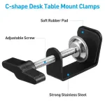 2-Pack Black Desk C-Clamps Table Mount Brackets for Studio, Stage, and Workshop Use
