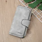 Grey Large Capacity Long Wallet Frosted PU Leather