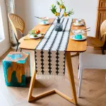 2-Pack Table Runner MX104, Beige Linen Texture, With Tassels