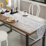Fringe Lace Table Runner 33x122cm, Beige, Classic Style Indoor Table Layout Accessory