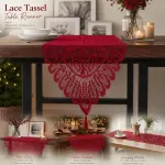 Long Lace Tassel Table Runner 33x183cm, Red, Ideal Decor For Banquet & Festival Dinner