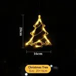 Warm White Christmas Tree LED Suction Curtain Lights, Battery Operated Festive Window Holiday Lighting