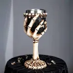 Resin Skull & Rose Embossed Goblet, Artistic Sculpted Cocktail Cup, Festive Bar Decor for Christmas & Halloween Holiday Occasion