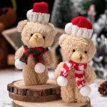 White Curly Christmas Bear with Pointed Hat and Red Scarf, Soft Handheld Figurine for Xmas Dining Table Decor and Holiday Gift Giving