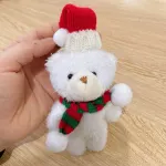 White Curly Christmas Bear with Pointed Hat and Red Scarf, Soft Handheld Figurine for Xmas Dining Table Decor and Holiday Gift Giving