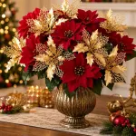 Christmas Gold Flower Bundle Artificial Floral Bunch DIY Home Decor SD56 2 Pcs Recommended Christmas Holiday Gift