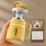 600ML Multi-Functional Mug, Three Drinking Modes: Direct Drink, Straw, Open Mouth, Bottom Storage for Folding Spoon, 304 Stainless Steel Inner Liner – A Must-Have Hydration Tool for Lazy People. – White