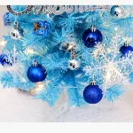 45cm Blue Mini Christmas Tree Set | Includes Star Topper, Letter Sign, Ornament Balls & Snowflake Decorations, Fresh & Dreamy Desktop Holiday Décor (No Lights Version)