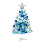 60cm Blue Mini Christmas Tree Set | Includes Star Topper, Letter Sign, Ornament Balls & Snowflake Decorations, Fresh & Dreamy Desktop Holiday Décor (No Lights Version)