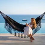 Double Tassel Hammock 110x59 Inch 450lbs Capacity Cotton-Polyester Canvas for Outdoor & Indoor.