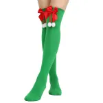 Christmas Over-the-Knee Socks, Handmade Polyester-Cotton Bows, Sweet & Warm Holiday Outfit. 4-Pack A02 Combo Set
