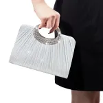 [Pleated Sparkle Evening Bag] ​ Metal Ring Handle, Magnetic Snap Closure, Horizontal Square Polyester Clutch, Essential Elegant Accessory for Weddings & Parties. – Black