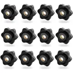 12 Pcs Plastic Star Black, Star Handle Nuts Handle Screws, M8 Internal Thread Knurled Screws for Machine Tools