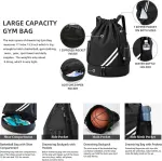 Black Drawstring Sports Backpack with Wet and Dry Compartments and Shoe Pocket, 43 x 34 x 15 cm
