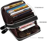 Black RFID Blocking Leather Wallet with Double Zipper and Coin Compartment