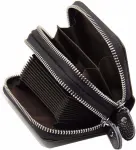 Black RFID Blocking Leather Wallet with Double Zipper and Coin Compartment