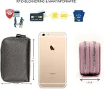 Black RFID Blocking Leather Wallet with Double Zipper and Coin Compartment