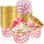50 Piece Aluminum Baking Pan Set, Pink Checkered Pattern, 3.5 oz Capacity