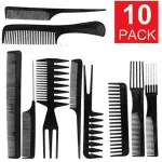10pcs Professional Comb Set with Different Shapes, Black