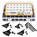 1225 Pcs Kit M2 M3 M4 M5 Carbon Steel Hex Socket Head Cap Bolts Screws with Nuts Assortment, Black