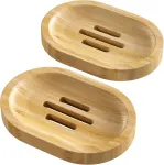 2 Piece Bamboo Soap Holder Set Oval