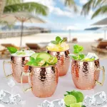 4 Piece Moscow Mule Mug Set Hammered Copper Look, 500 ml