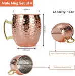 4 Piece Moscow Mule Mug Set Hammered Copper Look, 500 ml