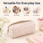2 Pcs Pencil Case, Small Floral Fabric Zipper Bag for Stationery Storage