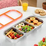 Stainless Steel Snack Box with 3 Compartments and Lid, Reusable Snack Container for School, Home and Travel
