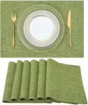 6Pcs Placemats, Washable Linen Heat Resistant Non Slip Reversible Table Mats, Green