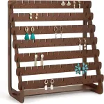 7 Tier Earring Organizer Stand, Wooden Earring Holder Display Rack for Stud Earrings and Hanging Jewelry Storage