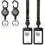 2 Pack Retractable Keychain and Adjustable Lanyard with Retractable Badge Reel Quick-Release Buckle with Sliding ID Badge Holder