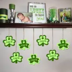 20Pcs Wooden Shamrock Ornaments to Paint, 3.2 Inch St. Patrick’s Day Unfinished Wood Shamrock Cutouts, DIY Blank Luck Clover Shape Hanging Ornaments Ropes with for Crafts Tree Home Decor