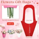 48 Pcs Mother’s Day Flower Bouquet Holder Bulk with Handle Pink Red Florist Floral Bouquet Boxes for Arrangements Flower Gift Bags Packaging for Bridal Wedding Birthday Party Decor