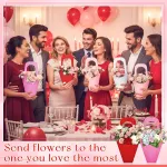 48 Pcs Mother’s Day Flower Bouquet Holder Bulk with Handle Pink Red Florist Floral Bouquet Boxes for Arrangements Flower Gift Bags Packaging for Bridal Wedding Birthday Party Decor