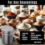 [2-pcs] 14 oz Powdered Sugar Shakers + [1-pc] 10 oz Stainless Steel Salt Pepper Dredge Shaker – All with Plastic Caps and Handles Bundle