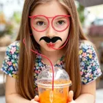 5-Pack Round Glasses-Shaped Straw, PETG, Food-Grade, Odorless, Reusable, Cute & Funny Novelty Straw