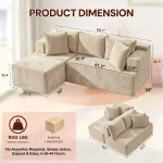 Couch Modular Sectional 3 Seater Sofa L-Shaped Khaki, 81″ Boneless Sofa Bed, Deep Seat and Side Pockets,Breathable Cheneille, High Density Pure Sponge,No Assembly Needed