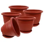 5-Pack Red Terracotta Pots with Tray for Houseplants and Garden Planting