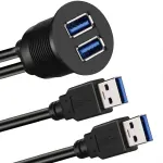 2 Ports Dual USB 3.0 AUX Flush Mount Car Mount Extension Cable for Car Truck Boat Dashboard Panel – 3ft