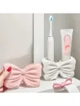 1Pcs Charming Bow Ceramic Toothbrush Holder – Portable Bathroom Organizer, No Drilling, Suitable for Toothbrush and Toothpaste Storage Pink