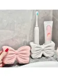 1Pcs Charming Bow Ceramic Toothbrush Holder – Portable Bathroom Organizer, No Drilling, Suitable for Toothbrush and Toothpaste Storage Pink