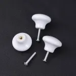 5-Pack White Round Ceramic Cabinet Knobs for Kitchen Cupboard Drawer Doors, Pull Handles, Size Small