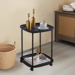 2 Tier Side Table With Wheels Rolling End Side Table Small With Storage Shelves Industrial Night Stand For Small Space Living Room Bedroom Kitchen Office End Table Bedside Table