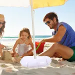 2-Pack White Round Patio Umbrella Weight Bags, Windproof & Water Resistant Outdoor Base Accessories