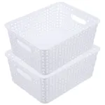 2-Pack White Plastic Storage Baskets for Kitchen, Office, Home Organization and Sundries Storage Containers