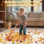 3-Section Adjustable Leaf Rake with Wood & Plastic Handle, Lightweight Small Garden Tool for Yard Cleanup (Red)