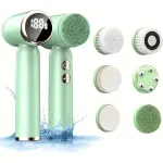 6-in-1 Electric Facial Cleanser, 3-Speed, LED Display(green)