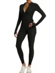 Long-sleeve Zip-up Bodysuit for Yoga, Workout, and Everyday Versatile Wear – L
